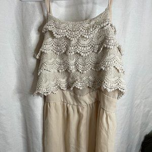 MONTEAU Romper Spaghetti Strap Crochet Lace & Crepe Cream Ivory Size Med